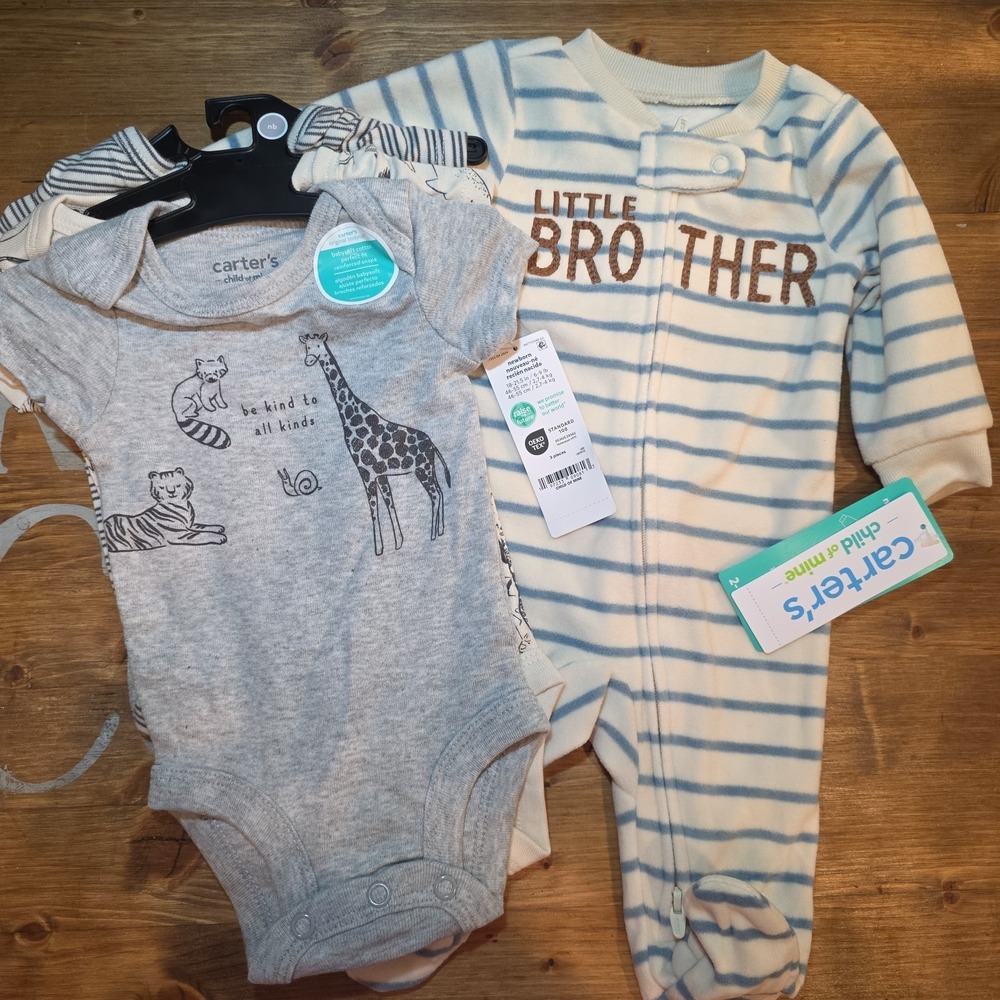 NEW Set Of 4 Carter's Newborn Big Brother Outfits Blue Grey White